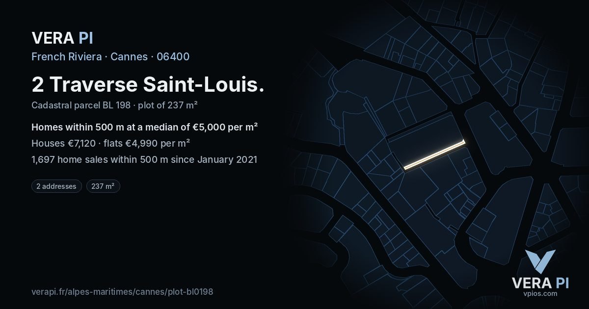 2 Traverse Saint-Louis, Cannes at night – the plot lit, the parcels around coloured by the prices near them