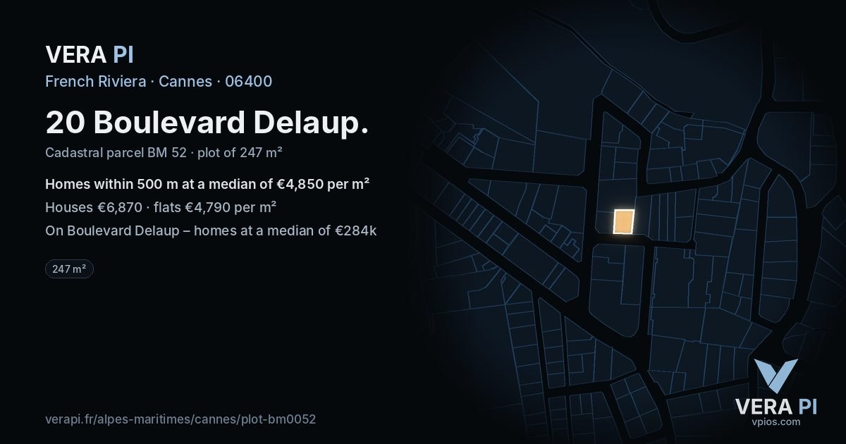 20 Boulevard Delaup, Cannes at night – the plot lit, the parcels around coloured by the prices near them