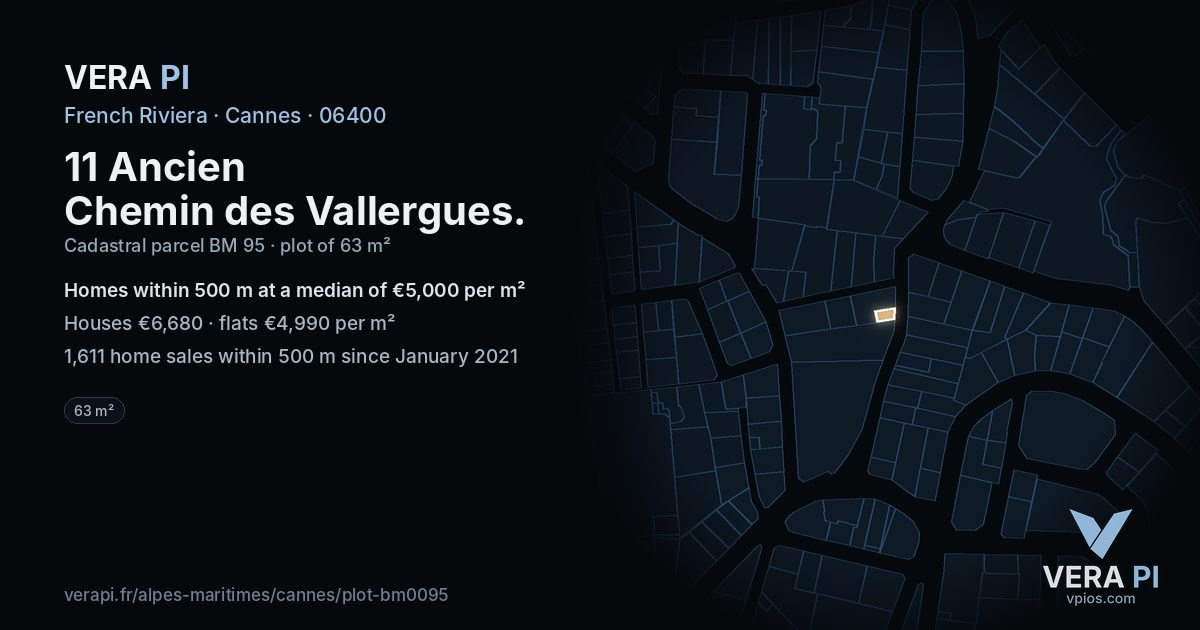 11 Ancien Chemin des Vallergues, Cannes at night – the plot lit, the parcels around coloured by the prices near them