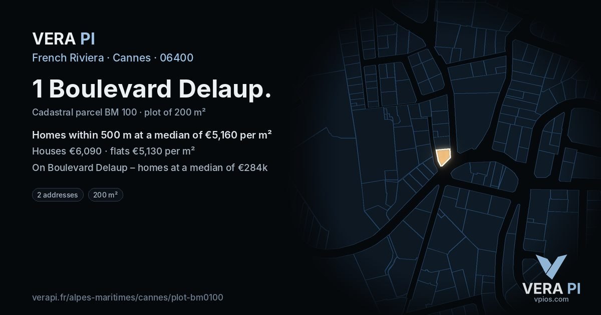 1 Boulevard Delaup, Cannes at night – the plot lit, the parcels around coloured by the prices near them