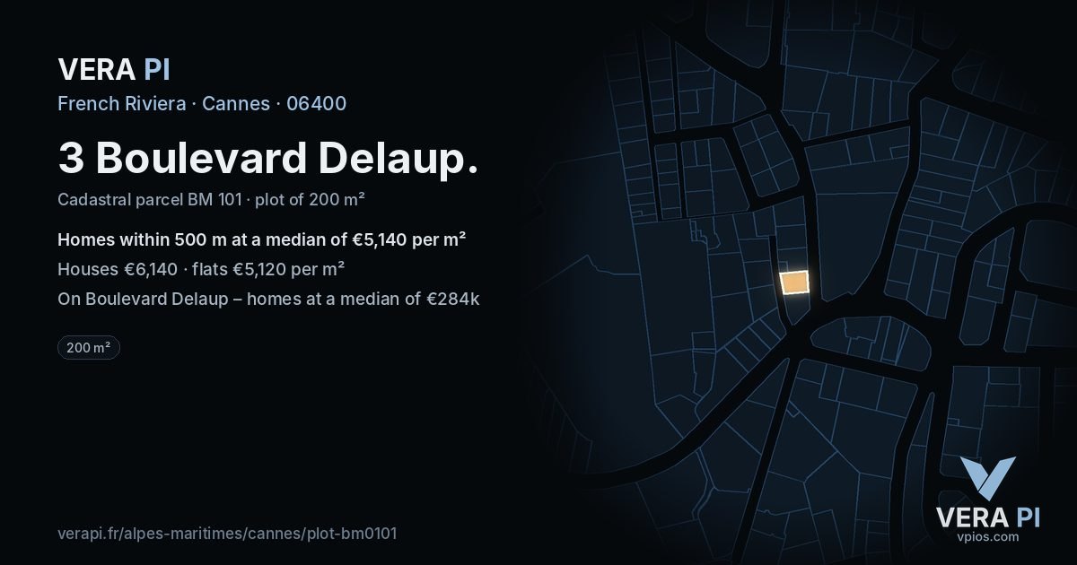 3 Boulevard Delaup, Cannes at night – the plot lit, the parcels around coloured by the prices near them