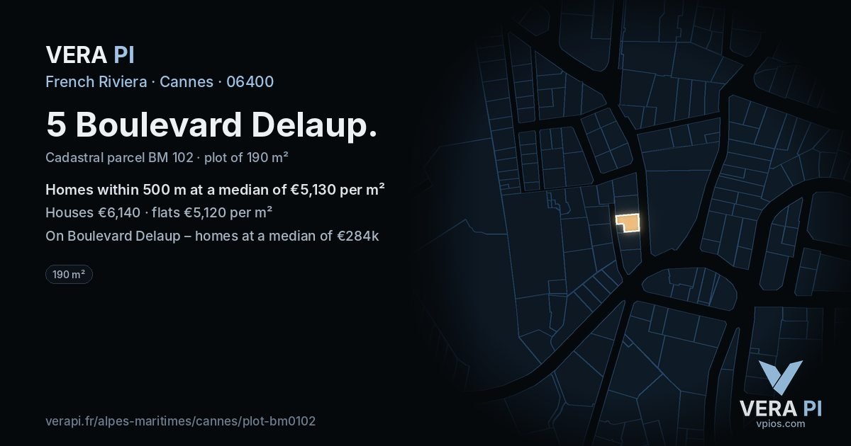 5 Boulevard Delaup, Cannes at night – the plot lit, the parcels around coloured by the prices near them