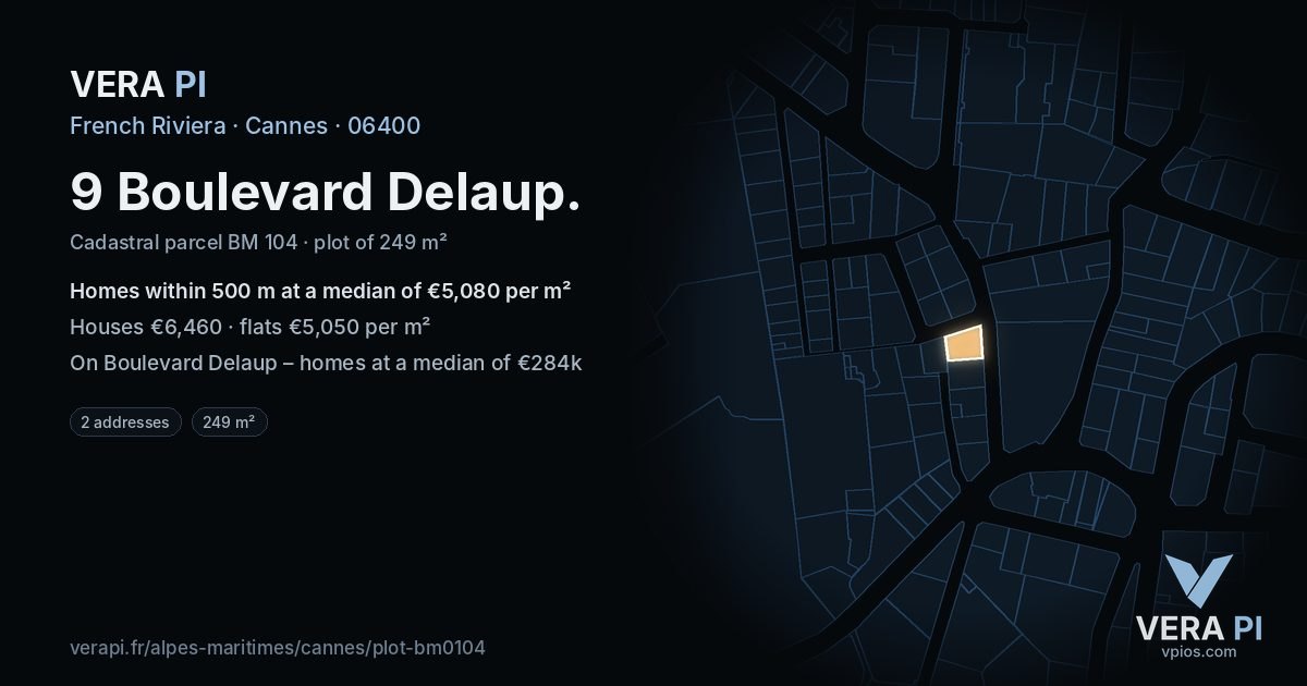 9 Boulevard Delaup, Cannes at night – the plot lit, the parcels around coloured by the prices near them