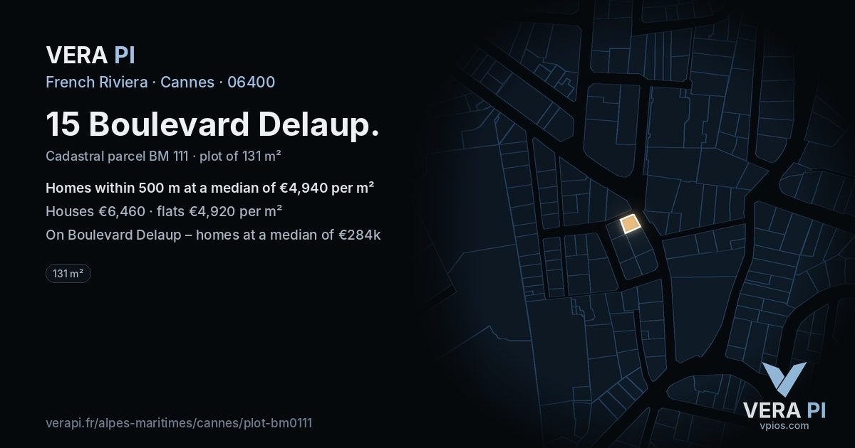 15 Boulevard Delaup, Cannes at night – the plot lit, the parcels around coloured by the prices near them