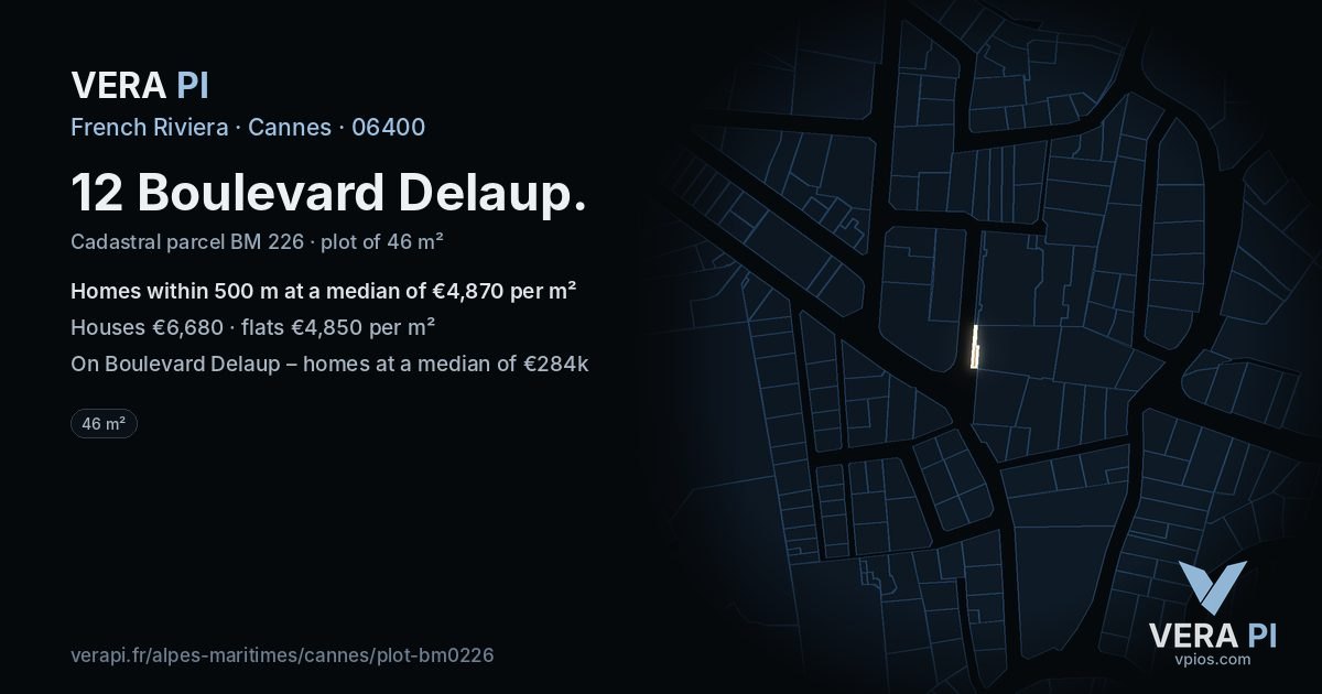 12 Boulevard Delaup, Cannes at night – the plot lit, the parcels around coloured by the prices near them