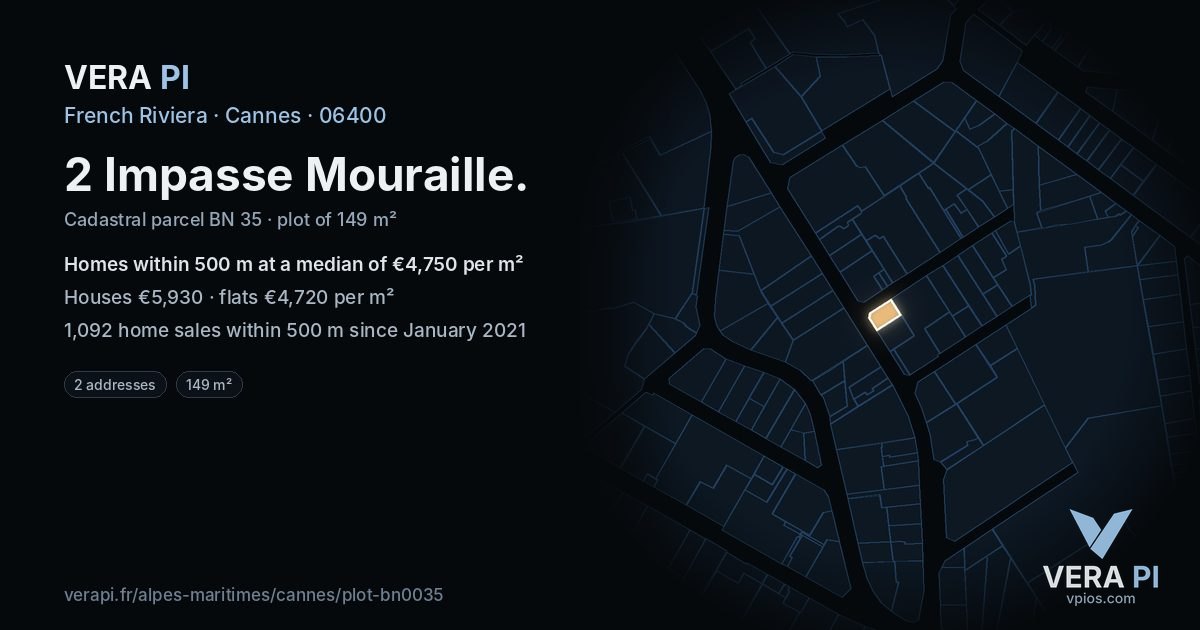 2 Impasse Mouraille, Cannes at night – the plot lit, the parcels around coloured by the prices near them