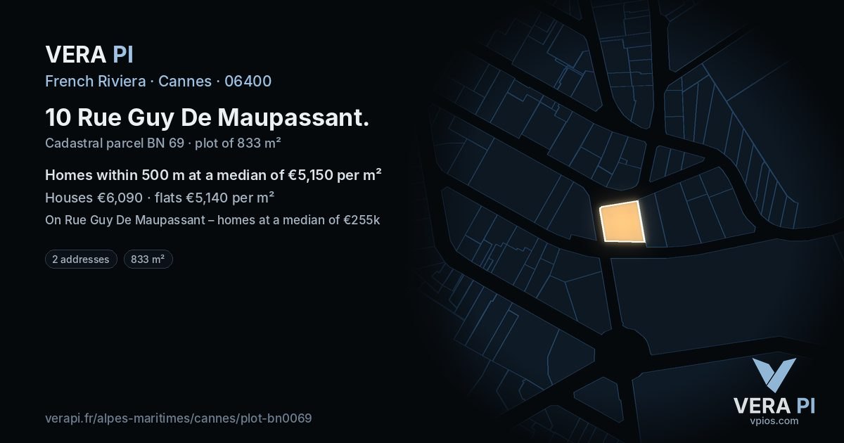 10 Rue Guy De Maupassant, Cannes at night – the plot lit, the parcels around coloured by the prices near them