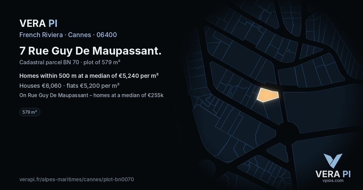 7 Rue Guy De Maupassant, Cannes at night – the plot lit, the parcels around coloured by the prices near them