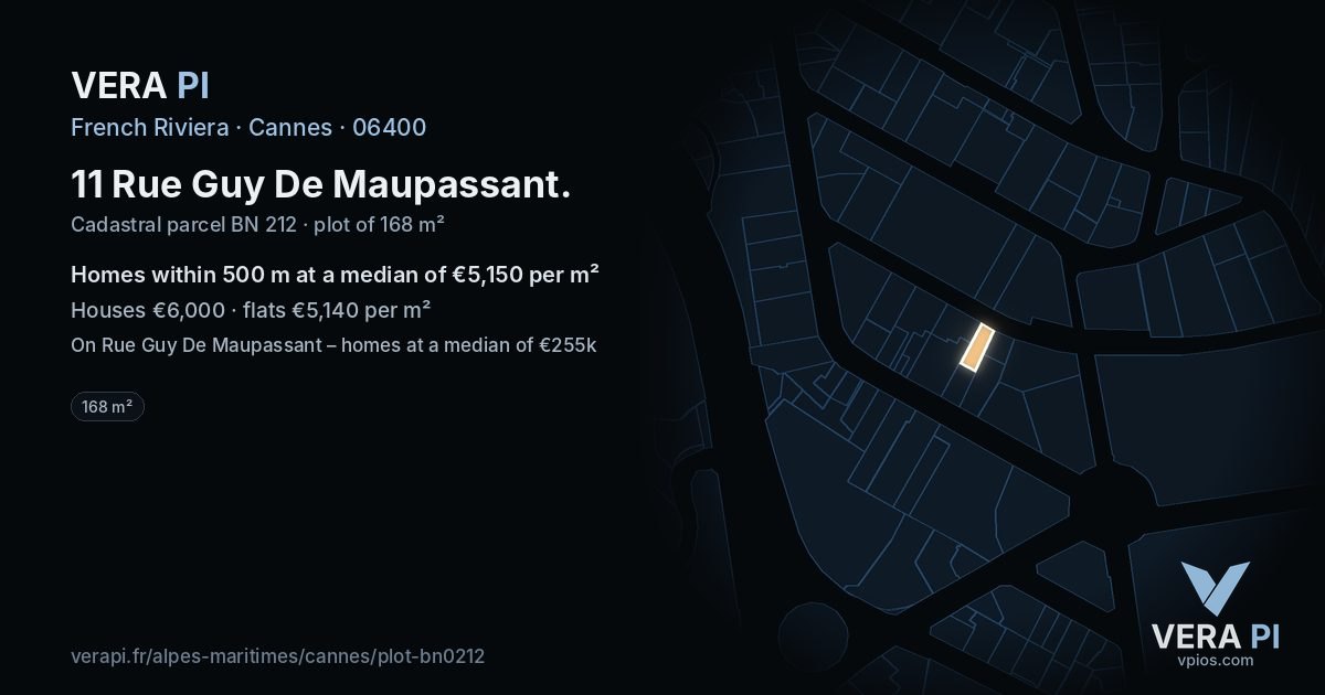 11 Rue Guy De Maupassant, Cannes at night – the plot lit, the parcels around coloured by the prices near them