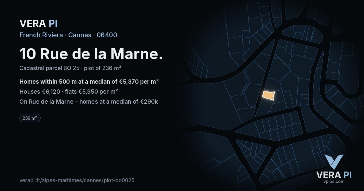 10 Rue de la Marne, Cannes at night – the plot lit, the parcels around coloured by the prices near them