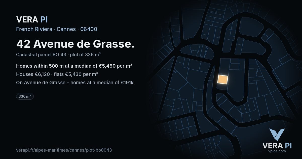 42 Avenue de Grasse, Cannes at night – the plot lit, the parcels around coloured by the prices near them