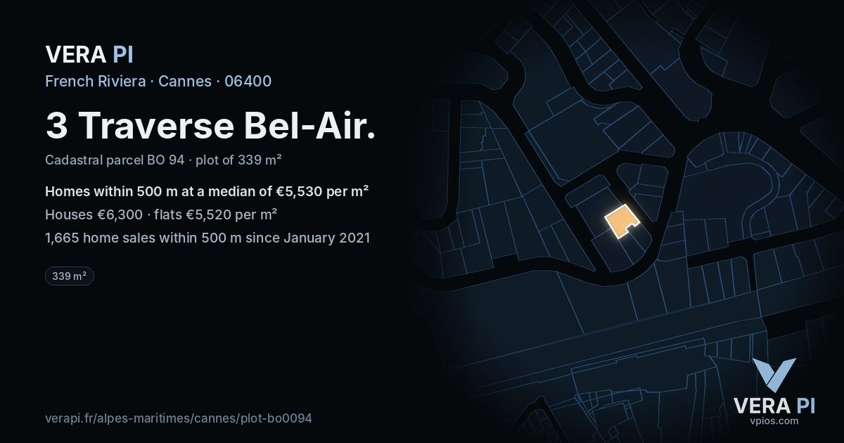 3 Traverse Bel-Air, Cannes at night – the plot lit, the parcels around coloured by the prices near them