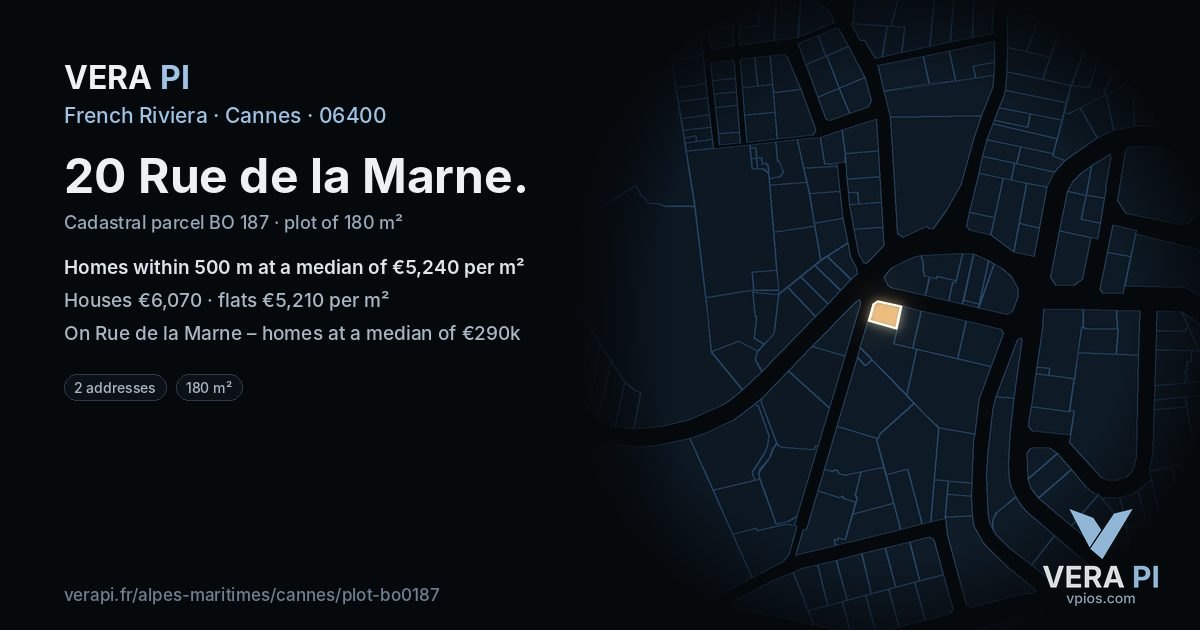 20 Rue de la Marne, Cannes at night – the plot lit, the parcels around coloured by the prices near them
