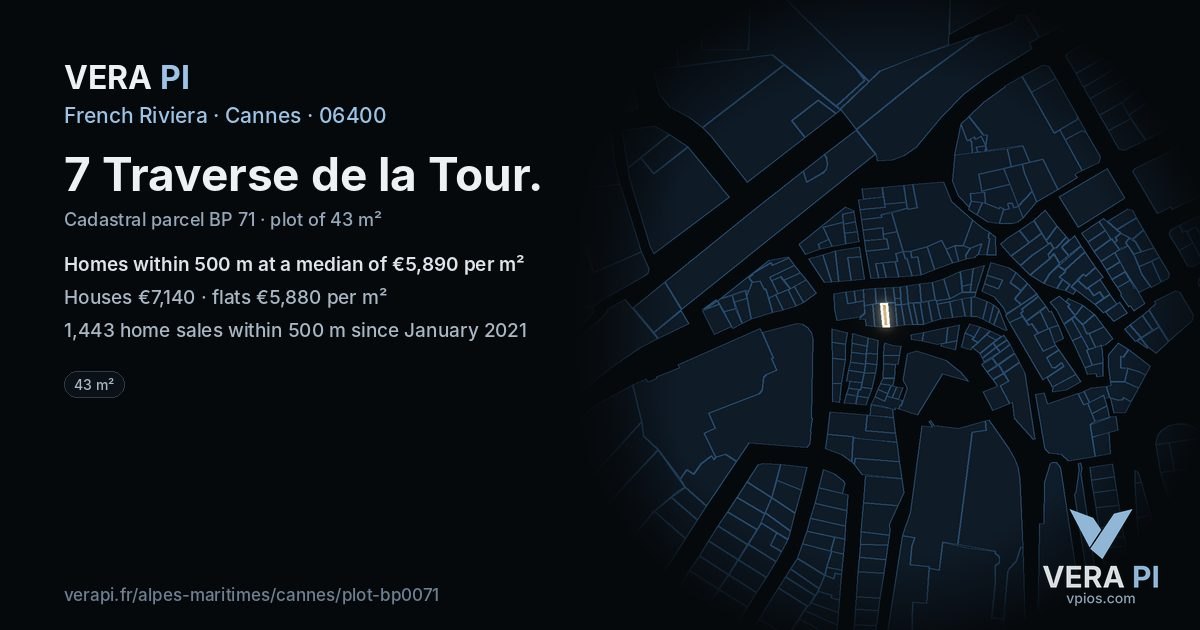 7 Traverse de la Tour, Cannes at night – the plot lit, the parcels around coloured by the prices near them
