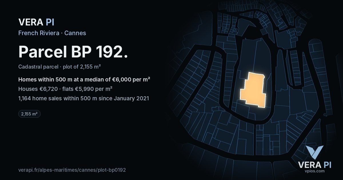 Parcel BP 192, Cannes at night – the plot lit, the parcels around coloured by the prices near them