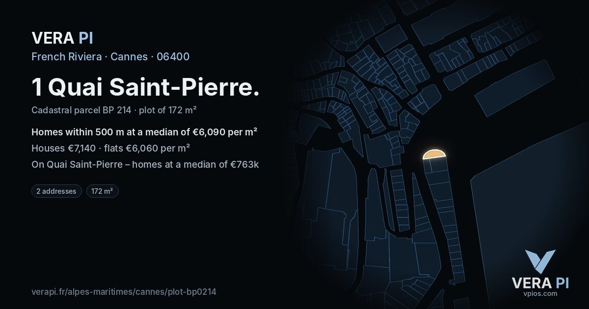 1 Quai Saint-Pierre, Cannes at night – the plot lit, the parcels around coloured by the prices near them