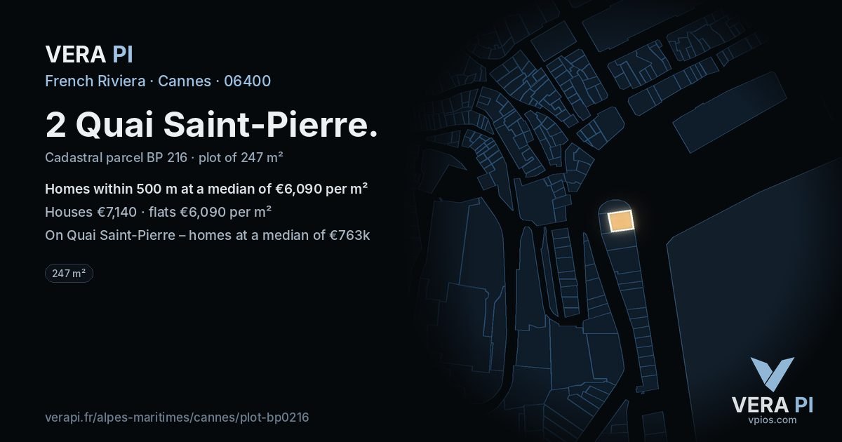 2 Quai Saint-Pierre, Cannes at night – the plot lit, the parcels around coloured by the prices near them