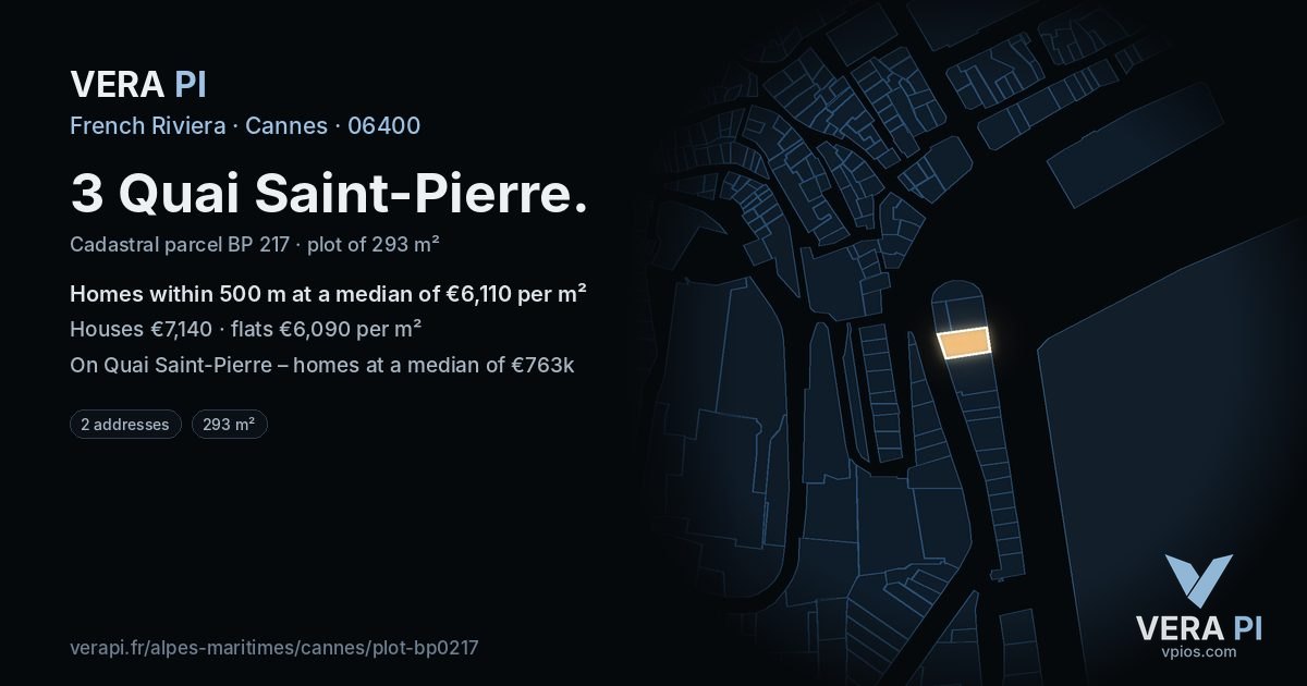 3 Quai Saint-Pierre, Cannes at night – the plot lit, the parcels around coloured by the prices near them