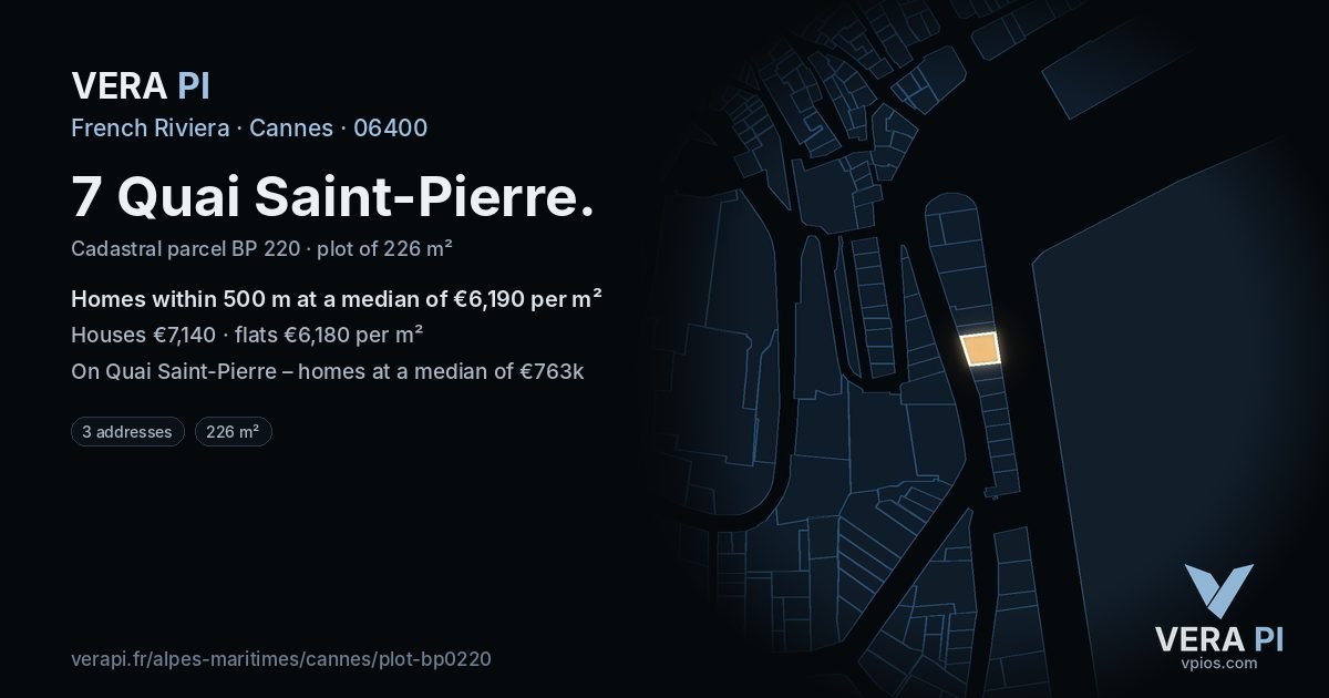 7 Quai Saint-Pierre, Cannes at night – the plot lit, the parcels around coloured by the prices near them