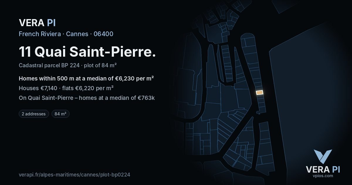 11 Quai Saint-Pierre, Cannes at night – the plot lit, the parcels around coloured by the prices near them