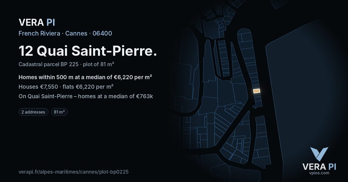 12 Quai Saint-Pierre, Cannes at night – the plot lit, the parcels around coloured by the prices near them