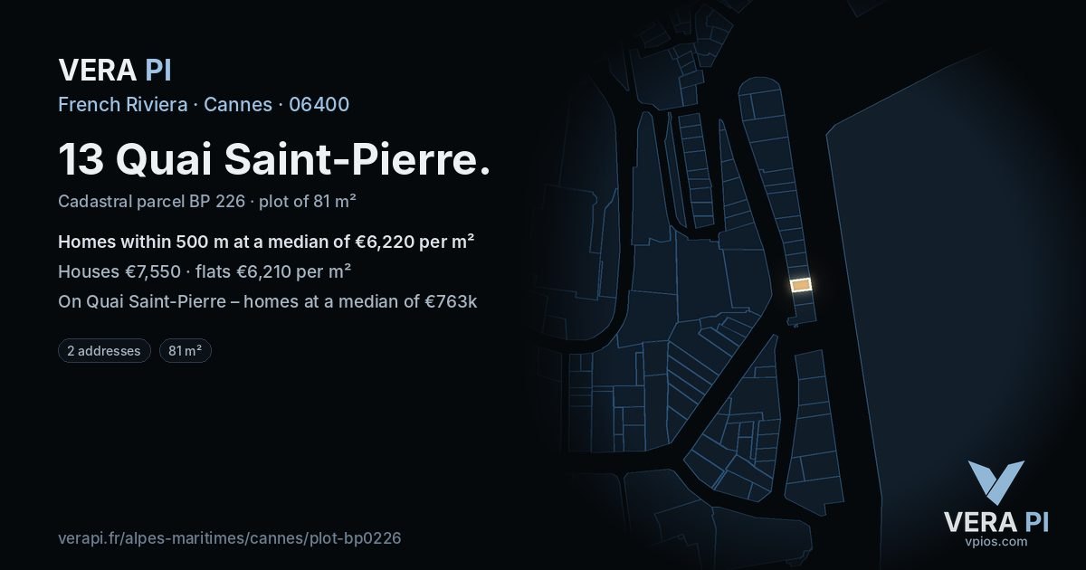 13 Quai Saint-Pierre, Cannes at night – the plot lit, the parcels around coloured by the prices near them