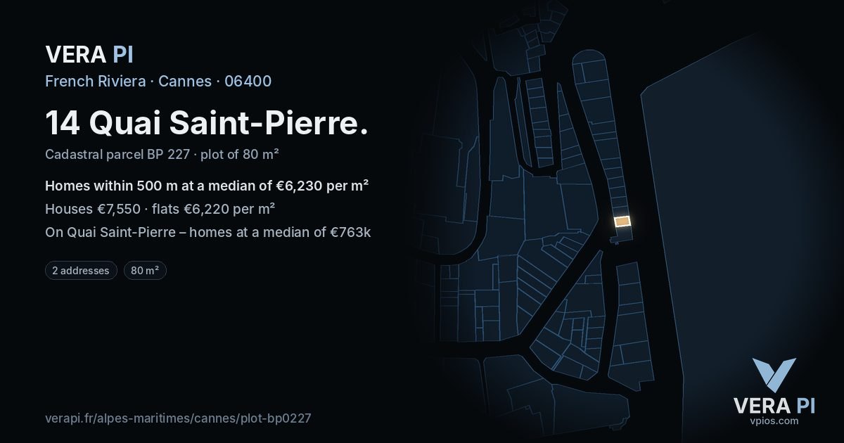 14 Quai Saint-Pierre, Cannes at night – the plot lit, the parcels around coloured by the prices near them