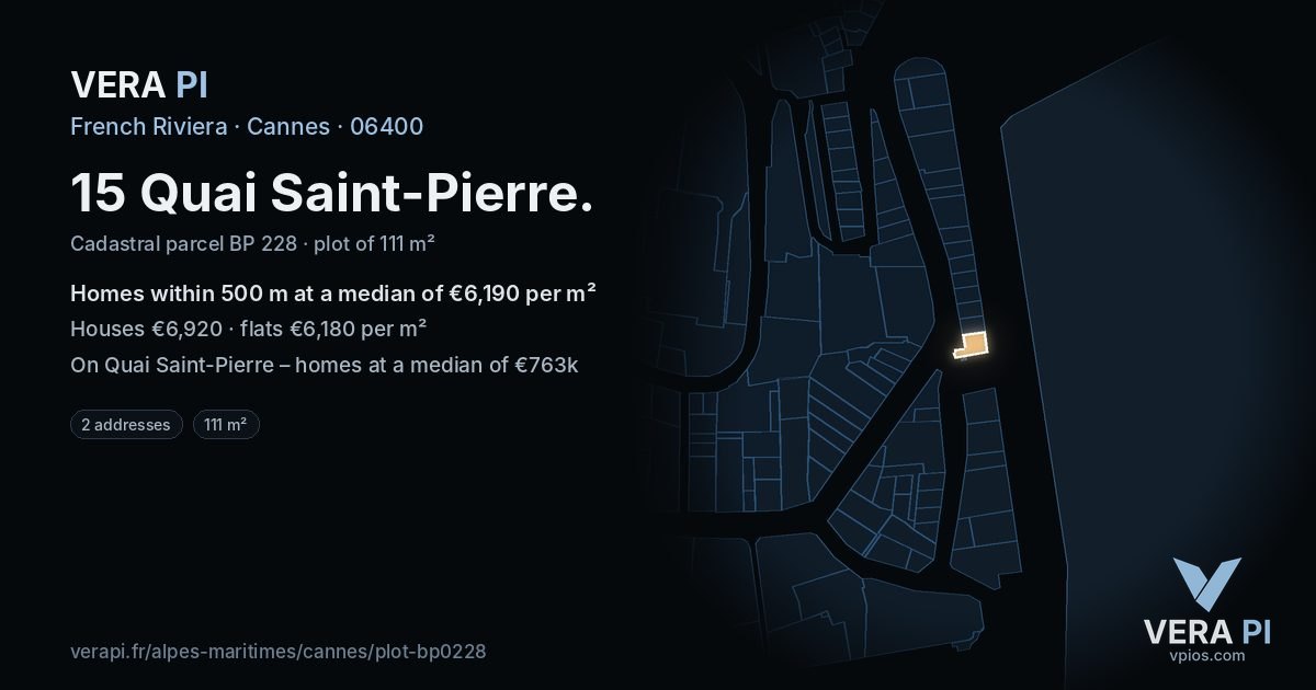15 Quai Saint-Pierre, Cannes at night – the plot lit, the parcels around coloured by the prices near them