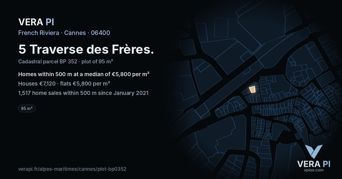 5 Traverse des Frères, Cannes at night – the plot lit, the parcels around coloured by the prices near them