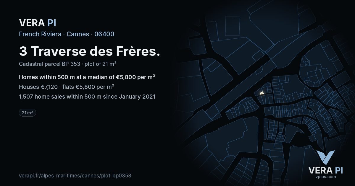 3 Traverse des Frères, Cannes at night – the plot lit, the parcels around coloured by the prices near them