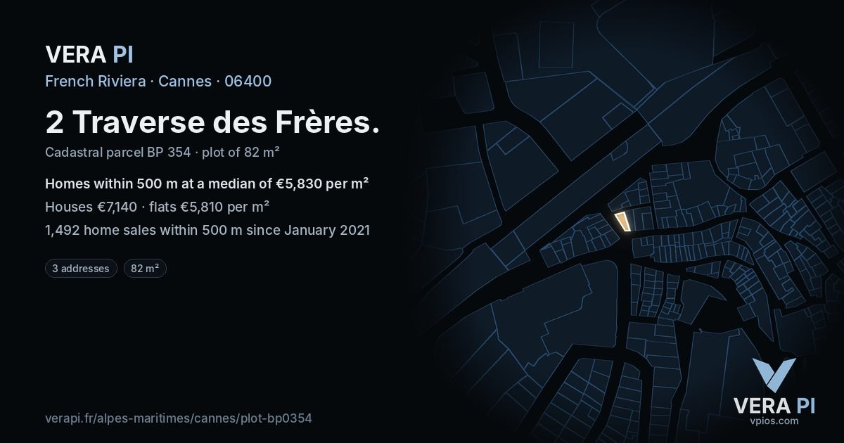 2 Traverse des Frères, Cannes at night – the plot lit, the parcels around coloured by the prices near them