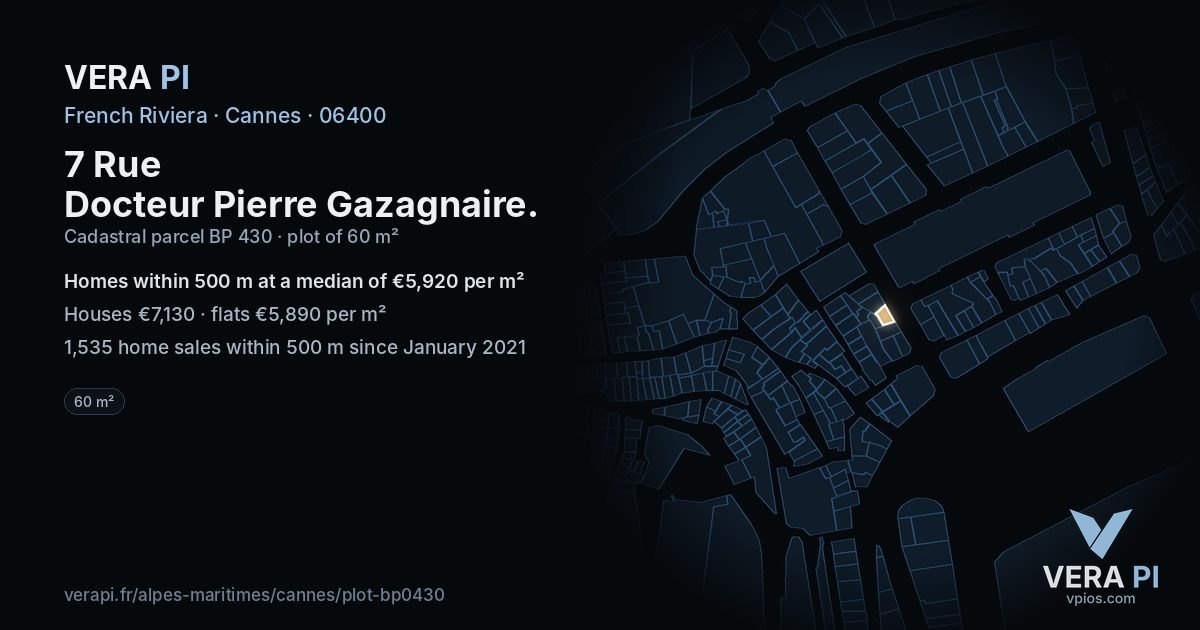 7 Rue Docteur Pierre Gazagnaire, Cannes at night – the plot lit, the parcels around coloured by the prices near them