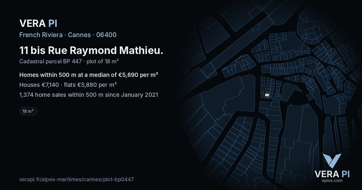 11 bis Rue Raymond Mathieu, Cannes at night – the plot lit, the parcels around coloured by the prices near them