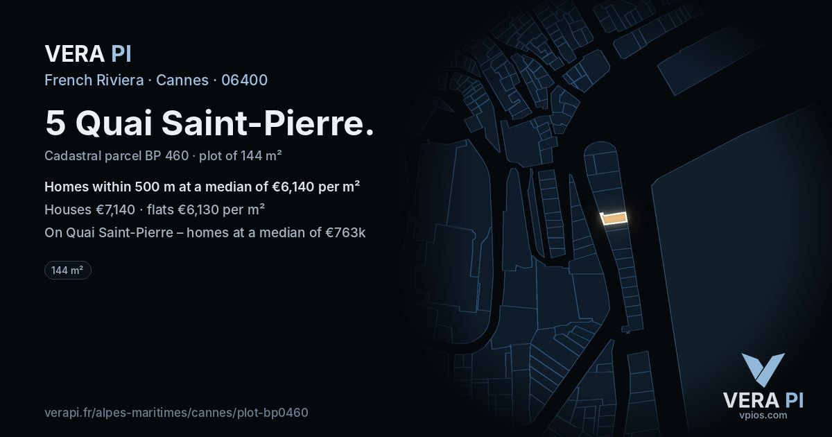 5 Quai Saint-Pierre, Cannes at night – the plot lit, the parcels around coloured by the prices near them