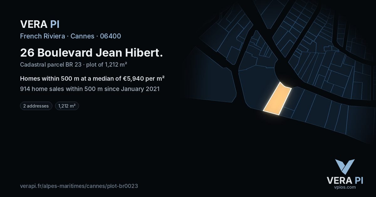 26 Boulevard Jean Hibert, Cannes at night – the plot lit, the parcels around coloured by the prices near them