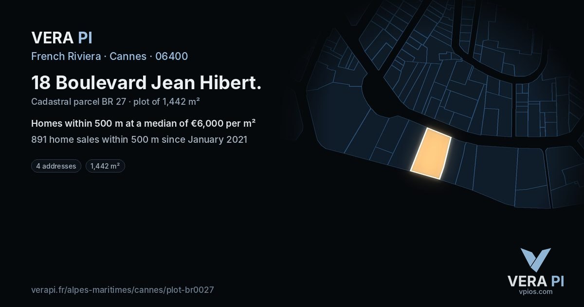 18 Boulevard Jean Hibert, Cannes at night – the plot lit, the parcels around coloured by the prices near them