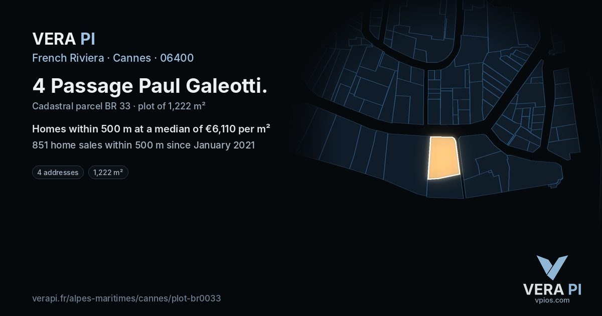 4 Passage Paul Galeotti, Cannes at night – the plot lit, the parcels around coloured by the prices near them