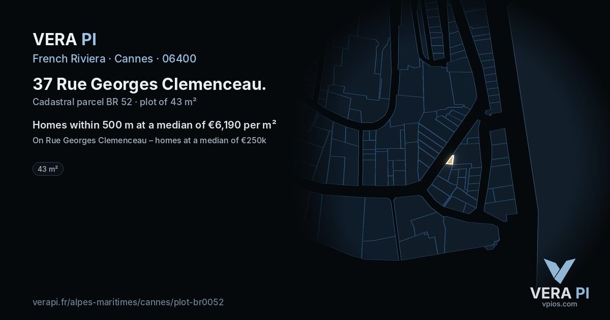 37 Rue Georges Clemenceau, Cannes at night – the plot lit, the parcels around coloured by the prices near them