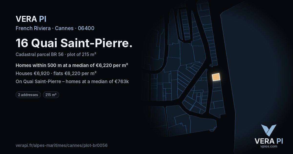 16 Quai Saint-Pierre, Cannes at night – the plot lit, the parcels around coloured by the prices near them