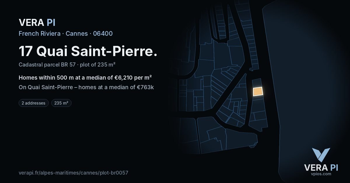 17 Quai Saint-Pierre, Cannes at night – the plot lit, the parcels around coloured by the prices near them