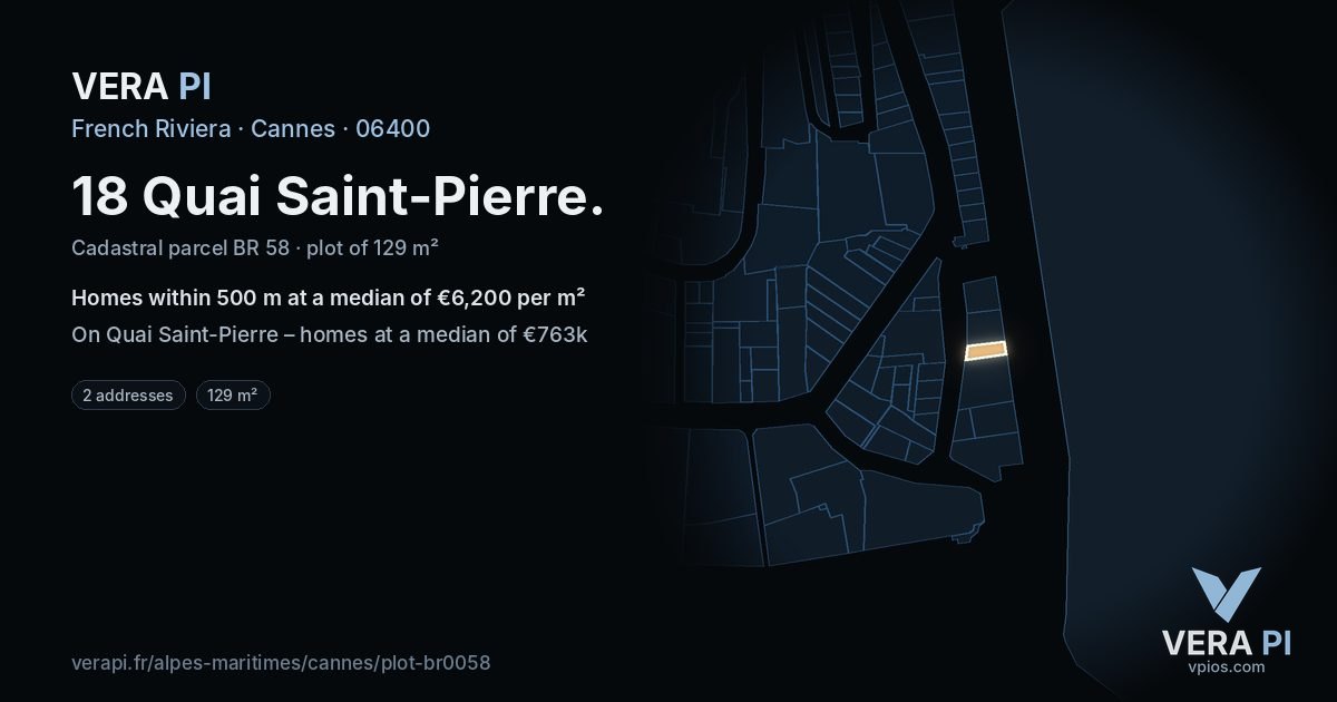 18 Quai Saint-Pierre, Cannes at night – the plot lit, the parcels around coloured by the prices near them