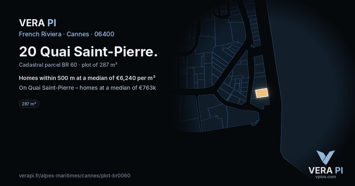 20 Quai Saint-Pierre, Cannes at night – the plot lit, the parcels around coloured by the prices near them