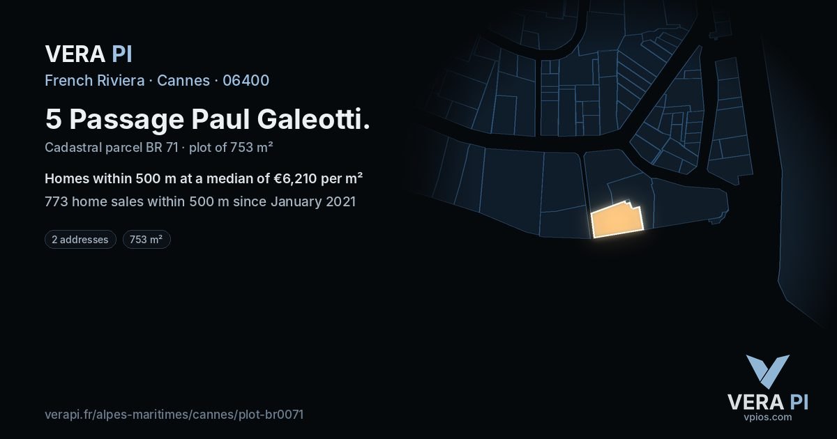 5 Passage Paul Galeotti, Cannes at night – the plot lit, the parcels around coloured by the prices near them