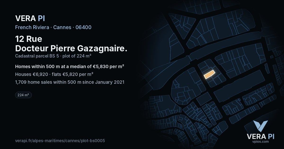 12 Rue Docteur Pierre Gazagnaire, Cannes at night – the plot lit, the parcels around coloured by the prices near them