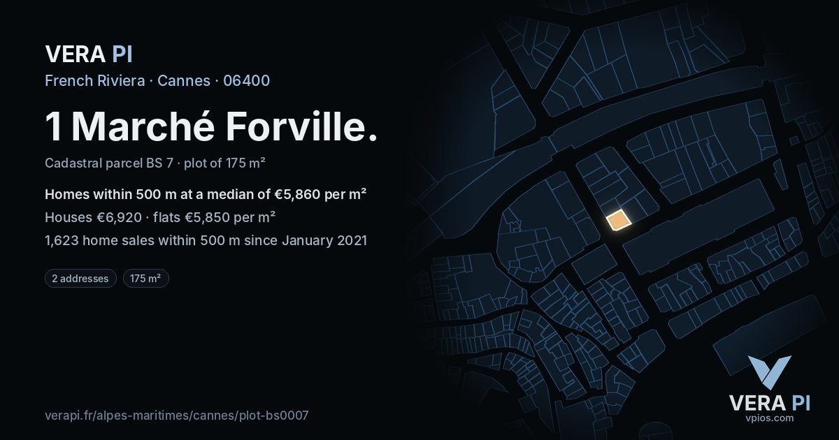 1 Marché Forville, Cannes at night – the plot lit, the parcels around coloured by the prices near them
