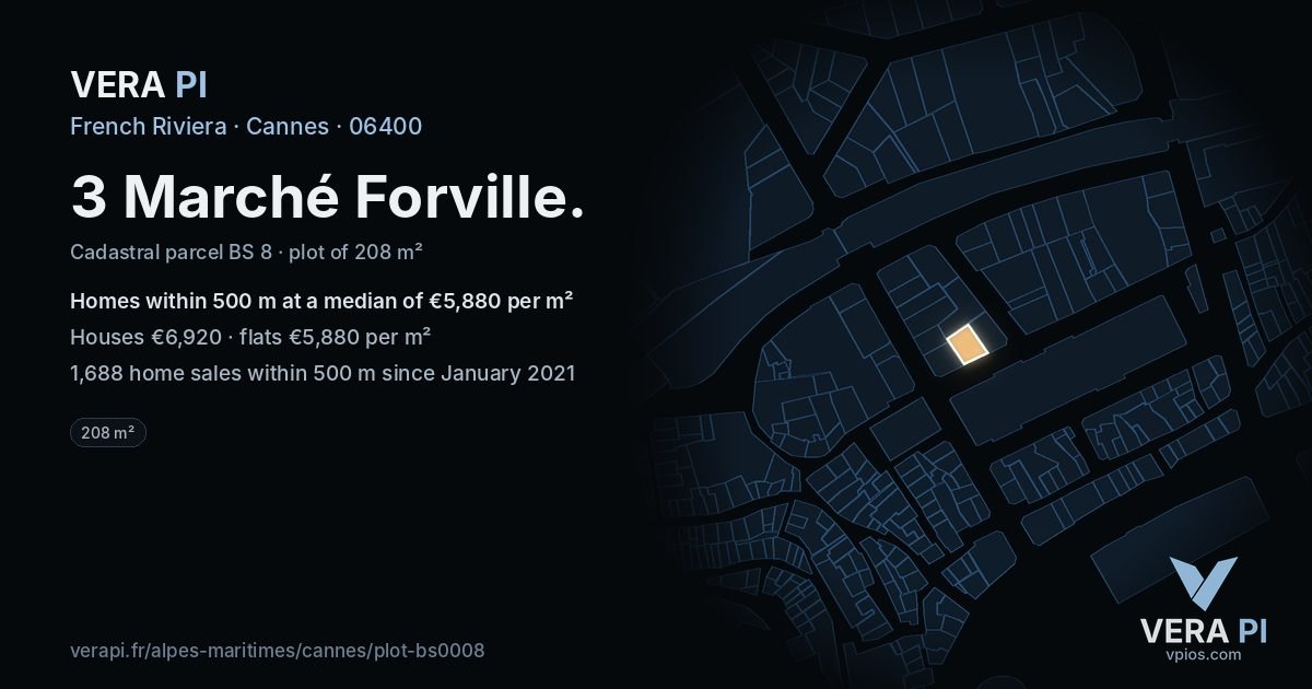 3 Marché Forville, Cannes at night – the plot lit, the parcels around coloured by the prices near them