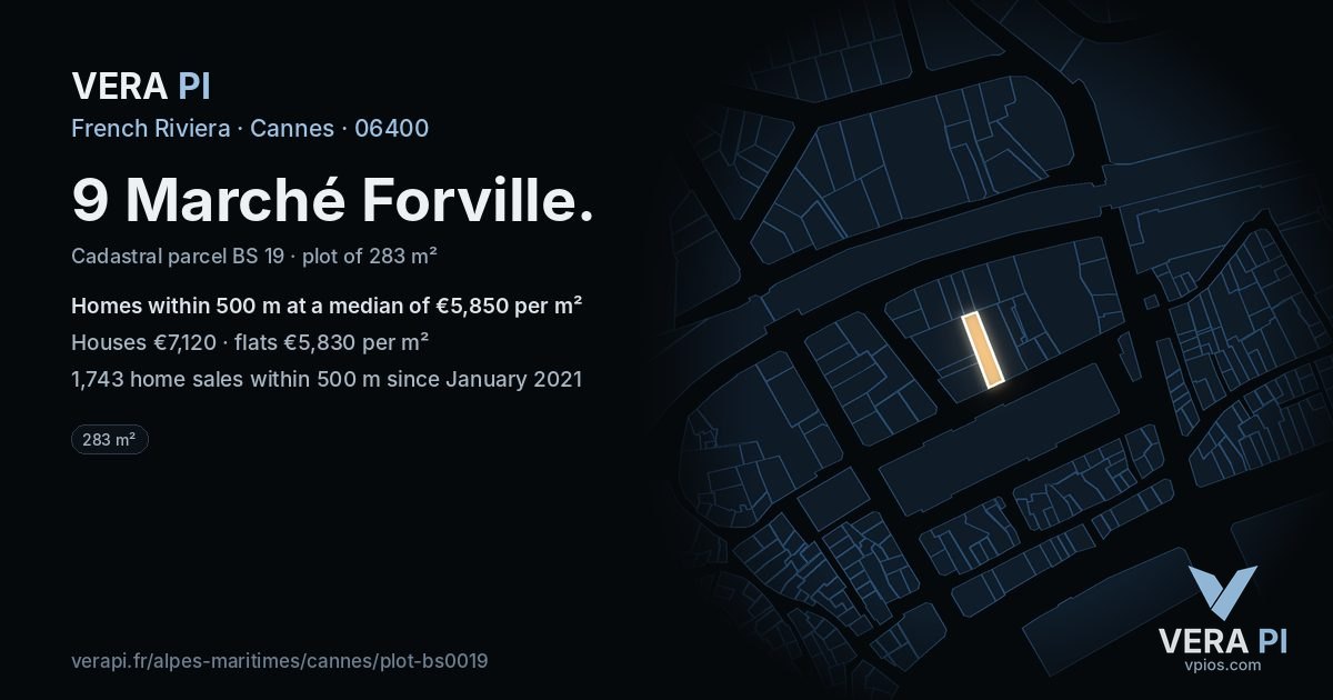 9 Marché Forville, Cannes at night – the plot lit, the parcels around coloured by the prices near them