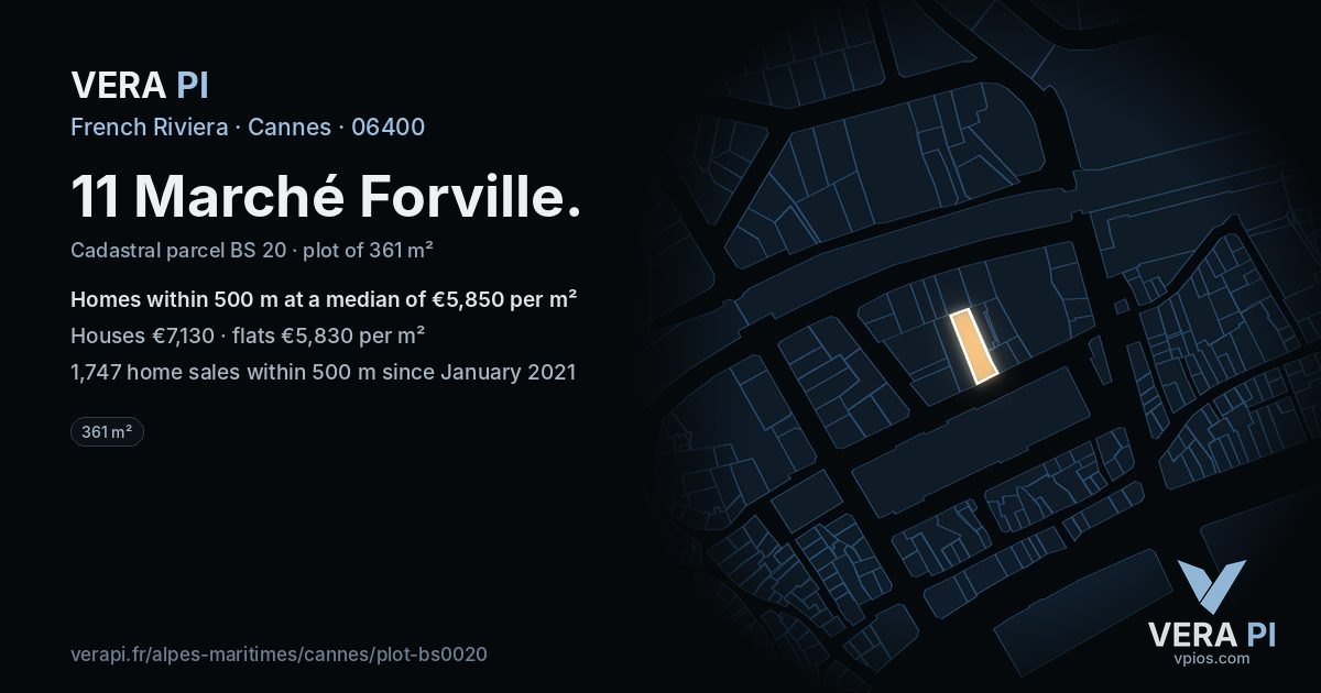 11 Marché Forville, Cannes at night – the plot lit, the parcels around coloured by the prices near them