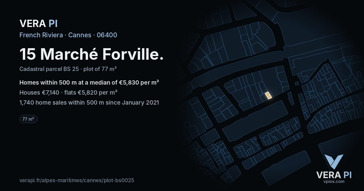 15 Marché Forville, Cannes at night – the plot lit, the parcels around coloured by the prices near them