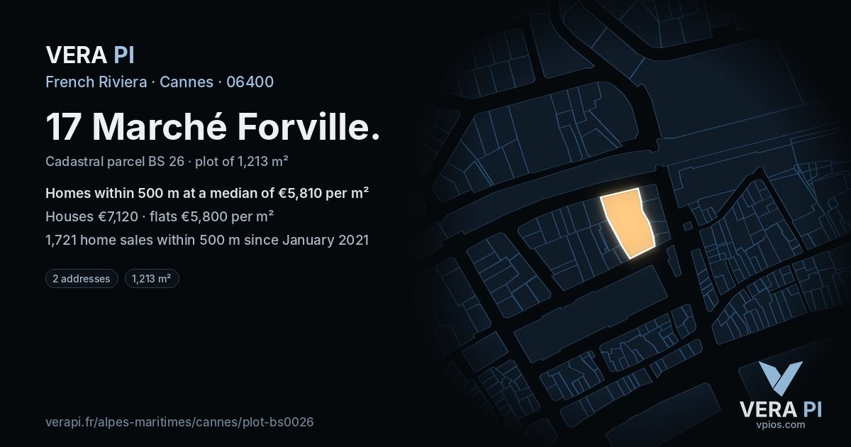 17 Marché Forville, Cannes at night – the plot lit, the parcels around coloured by the prices near them